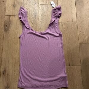 GAP ribbed Purple Ruffle Sleeve Tank Top